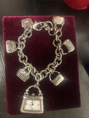 Brighton Handbag Charm Bracelet with Watch Pendant - Silver